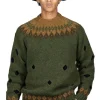 Hot Kapital 3G Wool NORDIC Hole Punch Raglan Crew Sweater - Khaki