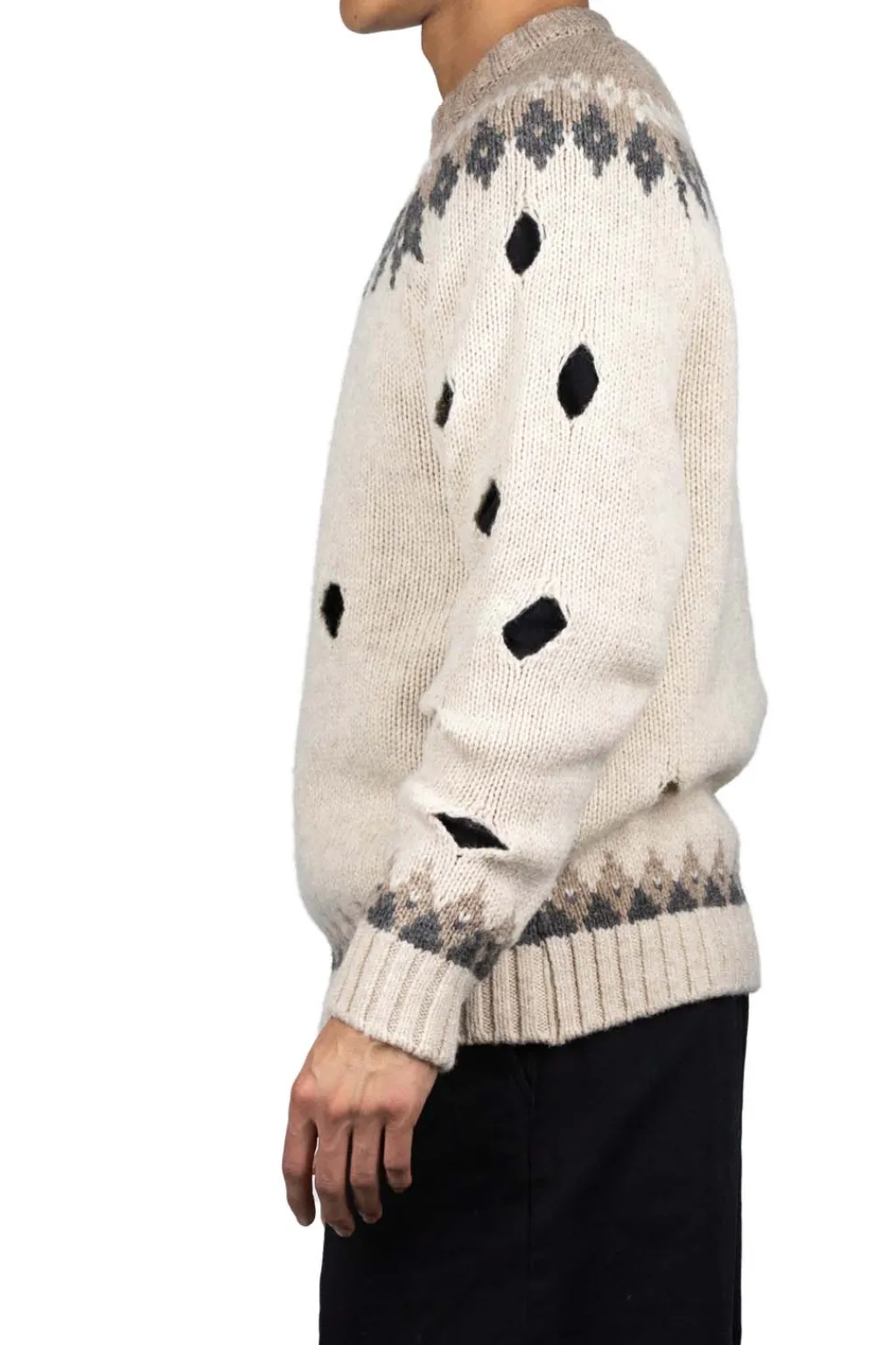 Online Kapital 3G Wool NORDIC Hole Punch Raglan Crew Sweater - Natural