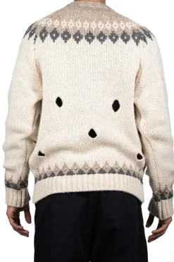 Online Kapital 3G Wool NORDIC Hole Punch Raglan Crew Sweater - Natural