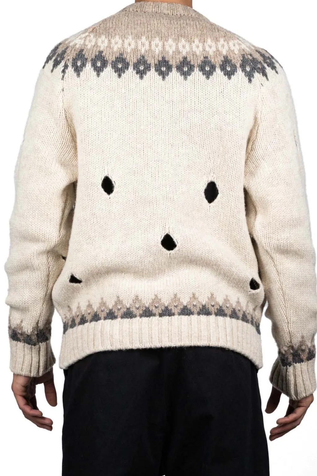 Online Kapital 3G Wool NORDIC Hole Punch Raglan Crew Sweater - Natural
