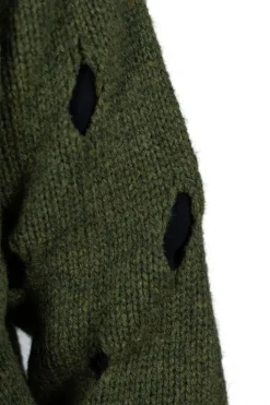 Hot Kapital 3G Wool NORDIC Hole Punch Raglan Crew Sweater - Khaki