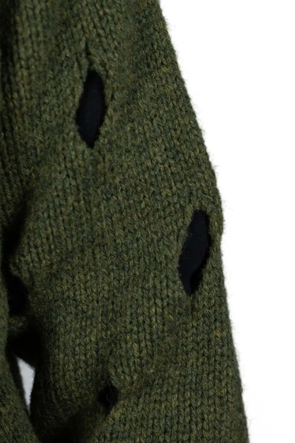 Hot Kapital 3G Wool NORDIC Hole Punch Raglan Crew Sweater - Khaki