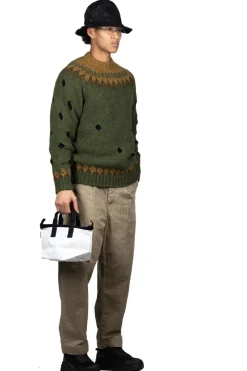Hot Kapital 3G Wool NORDIC Hole Punch Raglan Crew Sweater - Khaki