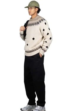 Online Kapital 3G Wool NORDIC Hole Punch Raglan Crew Sweater - Natural