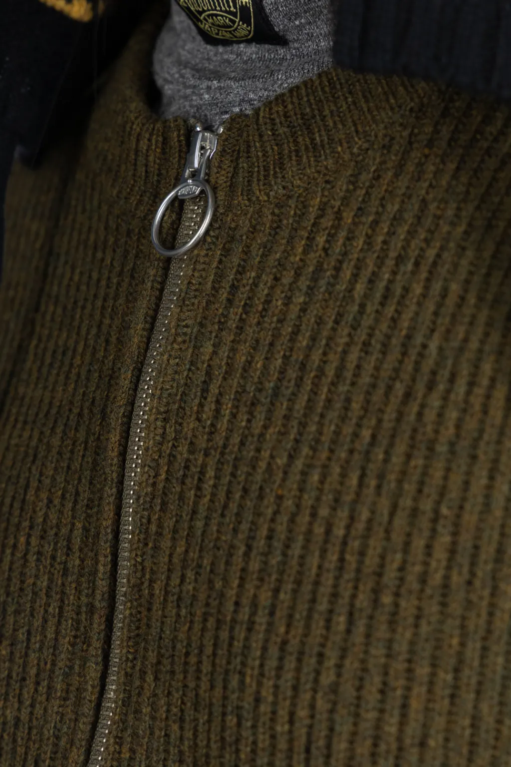 Clearance Kapital 8G Wool Rib Knit Zip Short Cardigan - Khaki