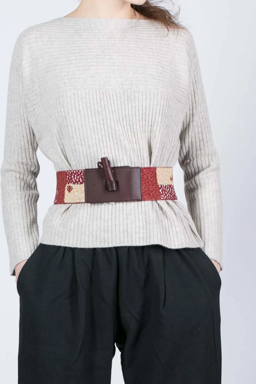Outlet Kapital GABBEH Elastic Leather Toggle Buckle Belt (Patchwork)