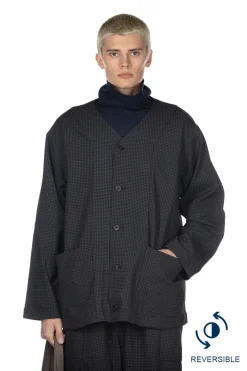 Clearance ts(s) Gingham Plaid Reversible Collarless Jacket
