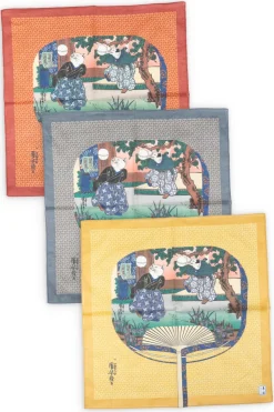 New Mino Washi Handkerchief - 47.5 x 47.5cm - Cat's Curved Fan - 3 Colors