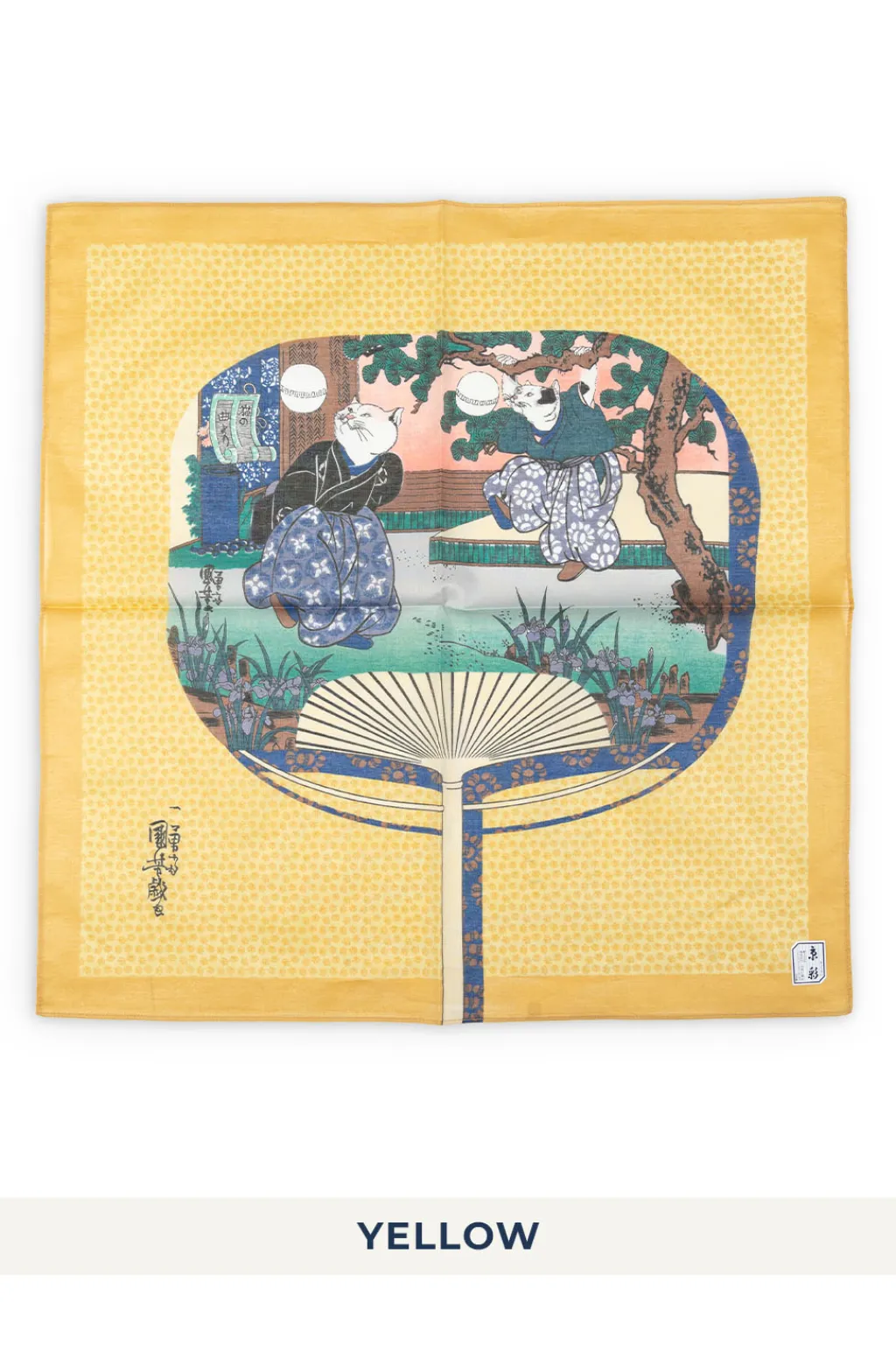 New Mino Washi Handkerchief - 47.5 x 47.5cm - Cat's Curved Fan - 3 Colors