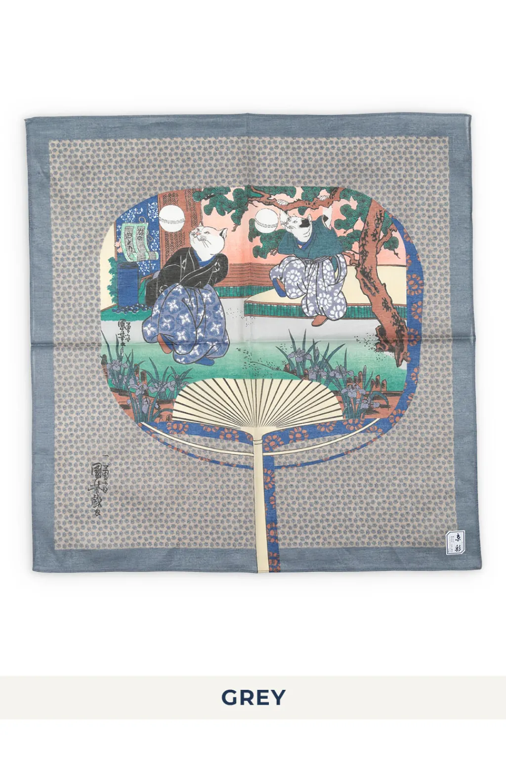 New Mino Washi Handkerchief - 47.5 x 47.5cm - Cat's Curved Fan - 3 Colors