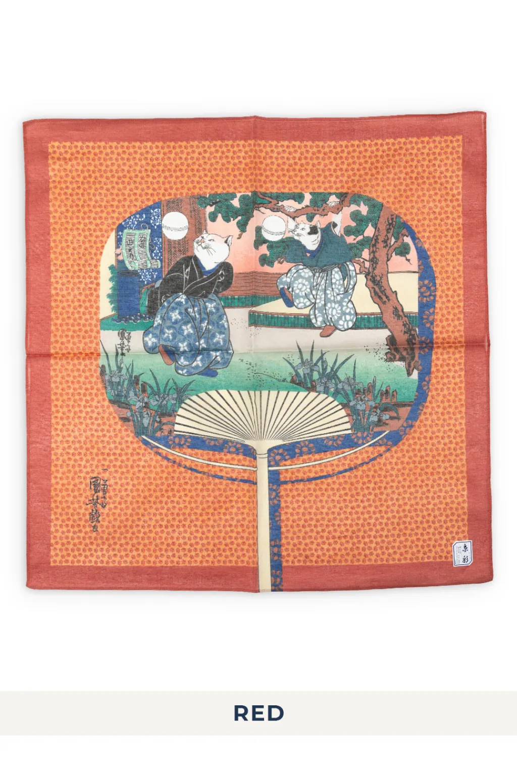 New Mino Washi Handkerchief - 47.5 x 47.5cm - Cat's Curved Fan - 3 Colors