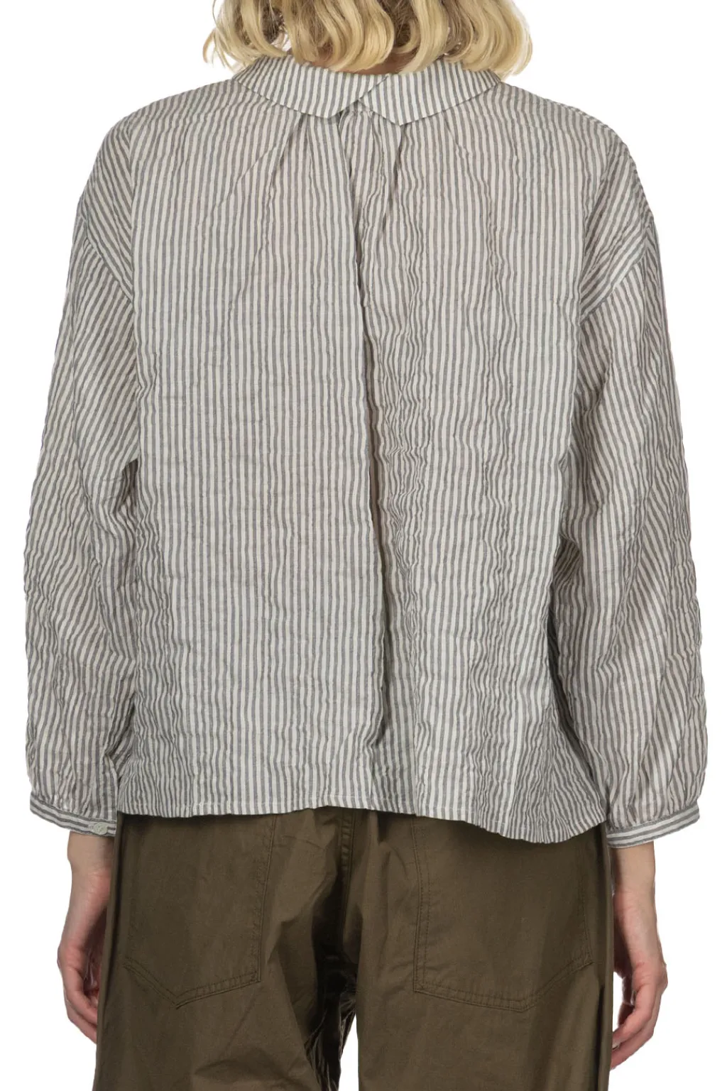 Clearance Nachukara Herringbone Layered Collar 2-Way Blouse - Grey