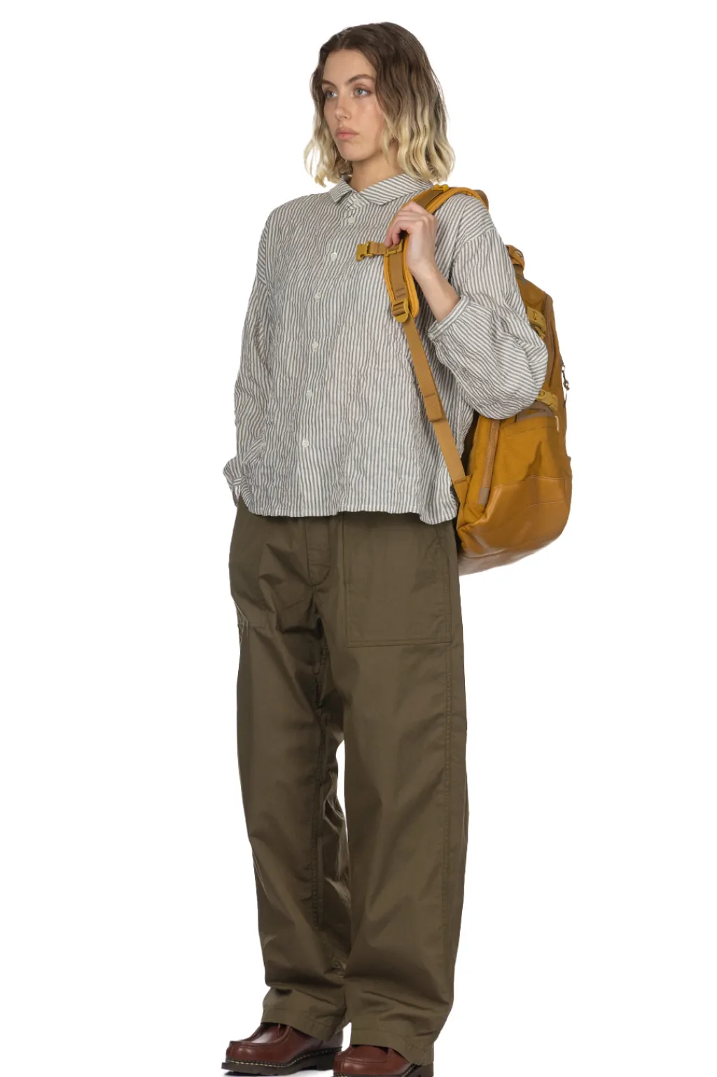 Clearance Nachukara Herringbone Layered Collar 2-Way Blouse - Grey