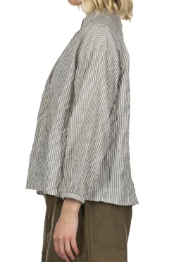 Clearance Nachukara Herringbone Layered Collar 2-Way Blouse - Grey