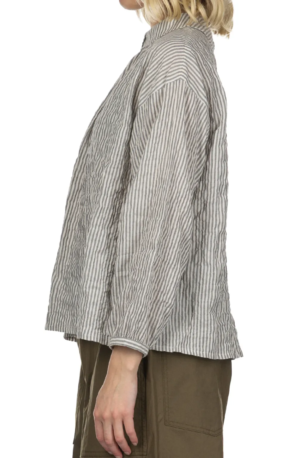 Clearance Nachukara Herringbone Layered Collar 2-Way Blouse - Grey