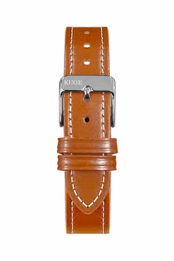 Discount KUOE Watch Italian Cordovan Leather Band - Whiskey - Silver Buckle - 18mm