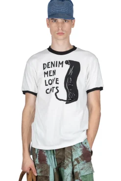 Outlet Kapital 20/-Jersey Ringer T (DENIM MEN LOVE CATS SCRATCH) - White