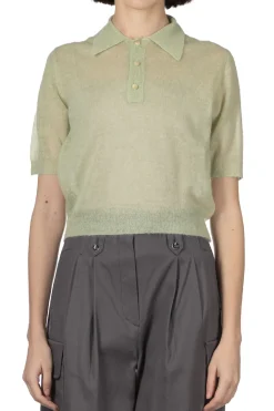 Clearance AURALEE Kid Mohair Sheer Knit Polo - Pale Green