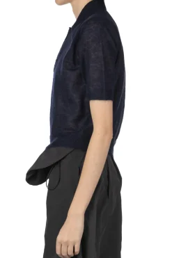 Clearance AURALEE Kid Mohair Sheer Knit Polo - Navy