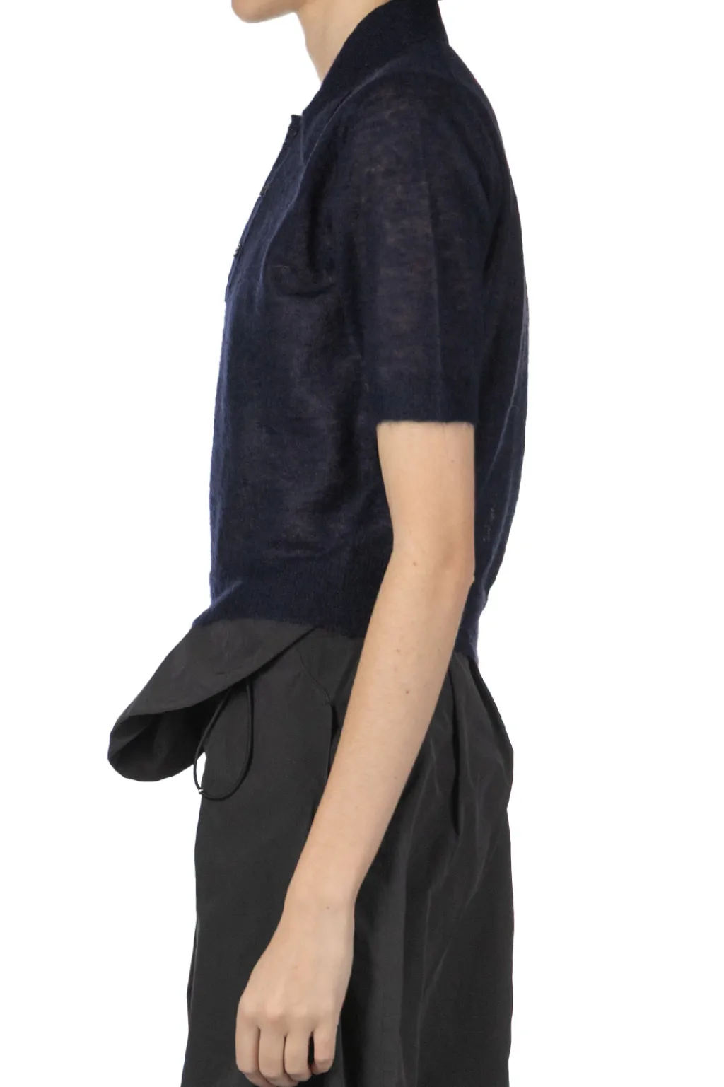 Clearance AURALEE Kid Mohair Sheer Knit Polo - Navy