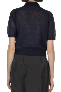 Clearance AURALEE Kid Mohair Sheer Knit Polo - Navy