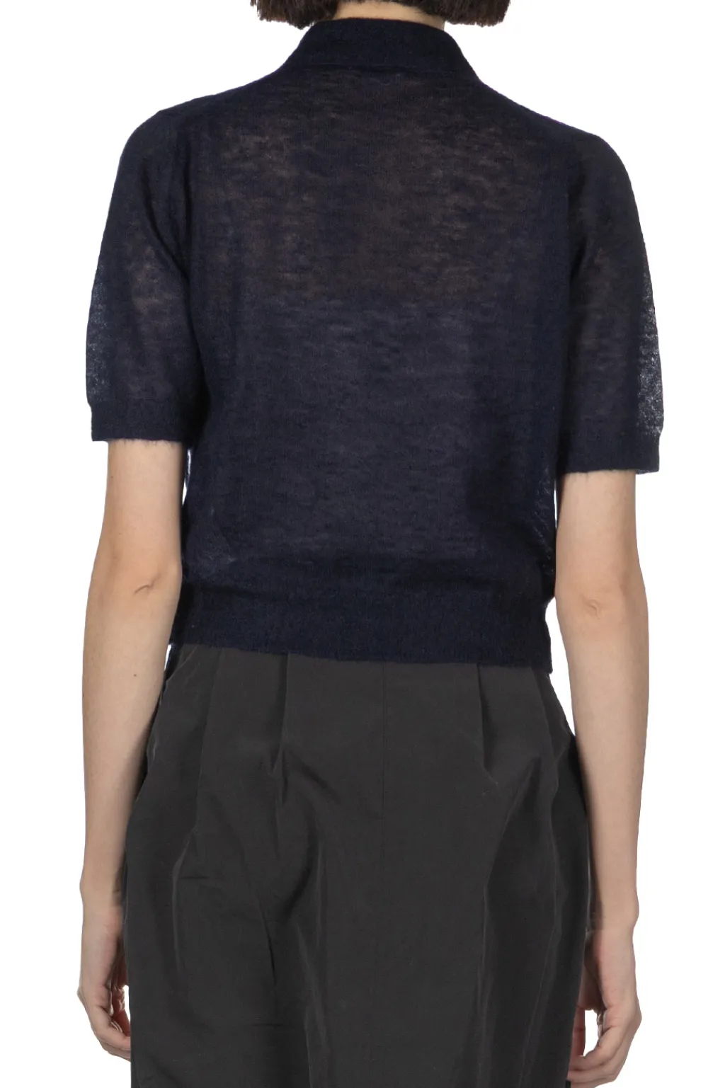 Clearance AURALEE Kid Mohair Sheer Knit Polo - Navy
