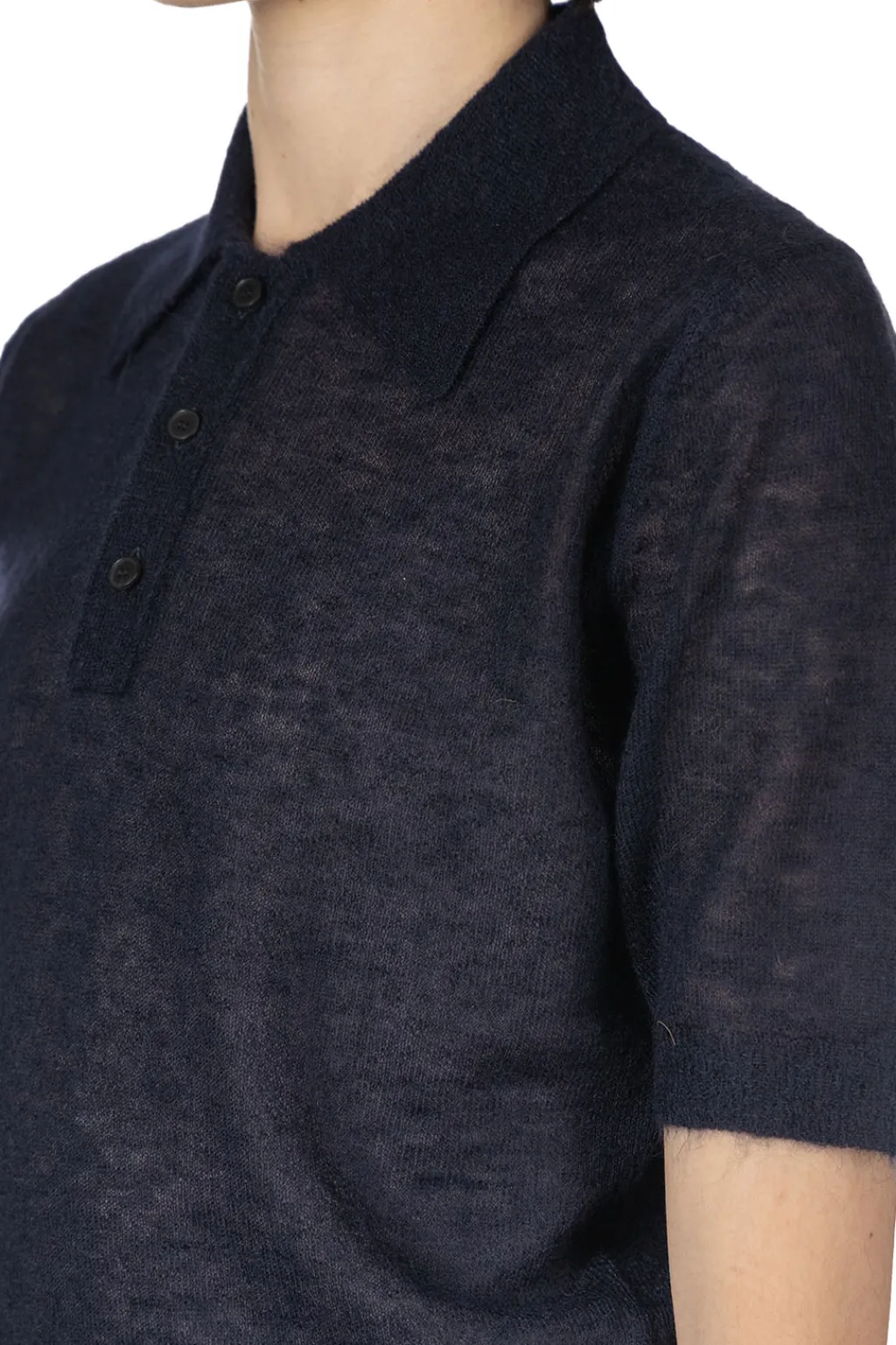 Clearance AURALEE Kid Mohair Sheer Knit Polo - Navy