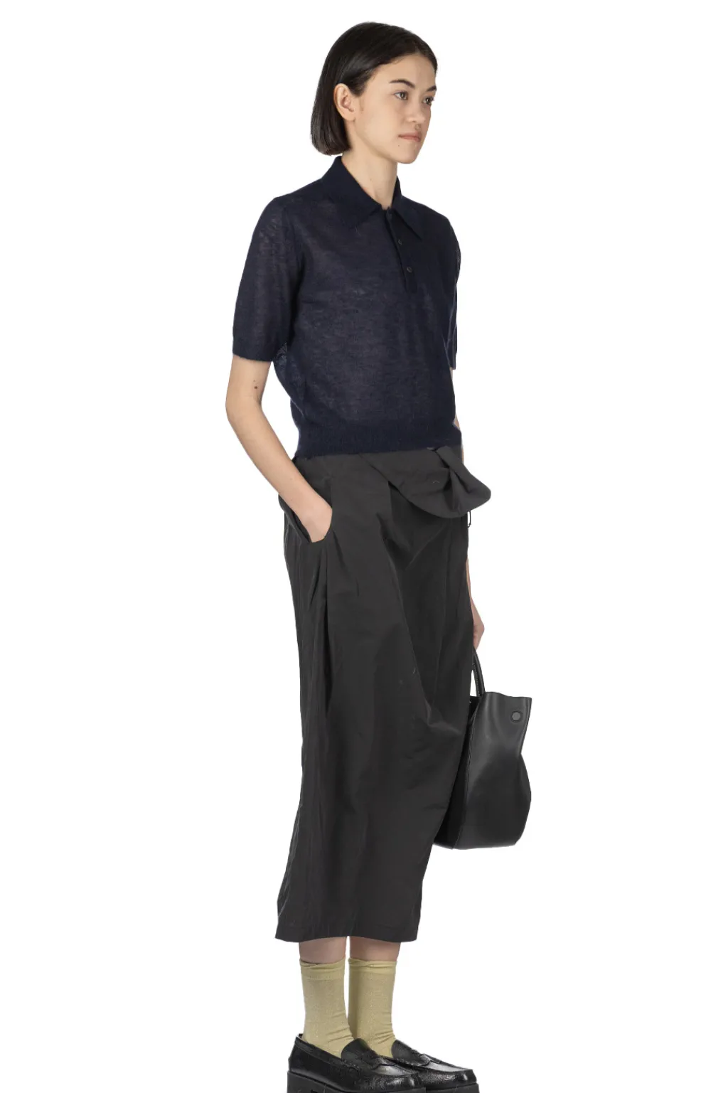 Clearance AURALEE Kid Mohair Sheer Knit Polo - Navy