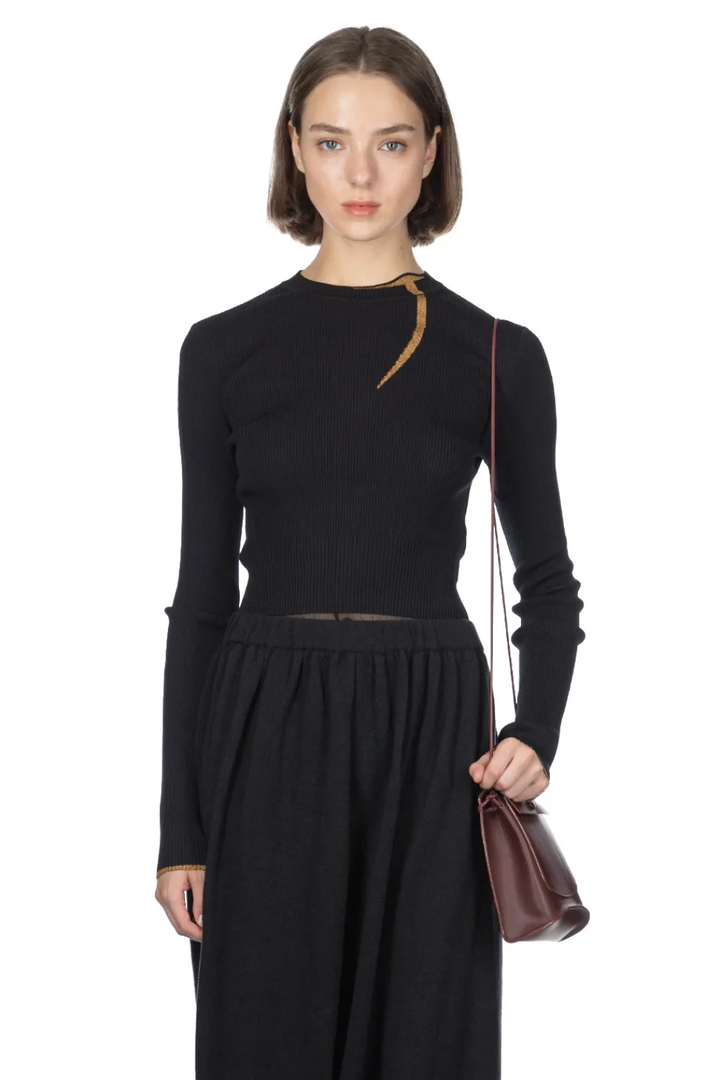 Fashion Mame Kurogouchi Kintsugi Crew Neck Knitted Top