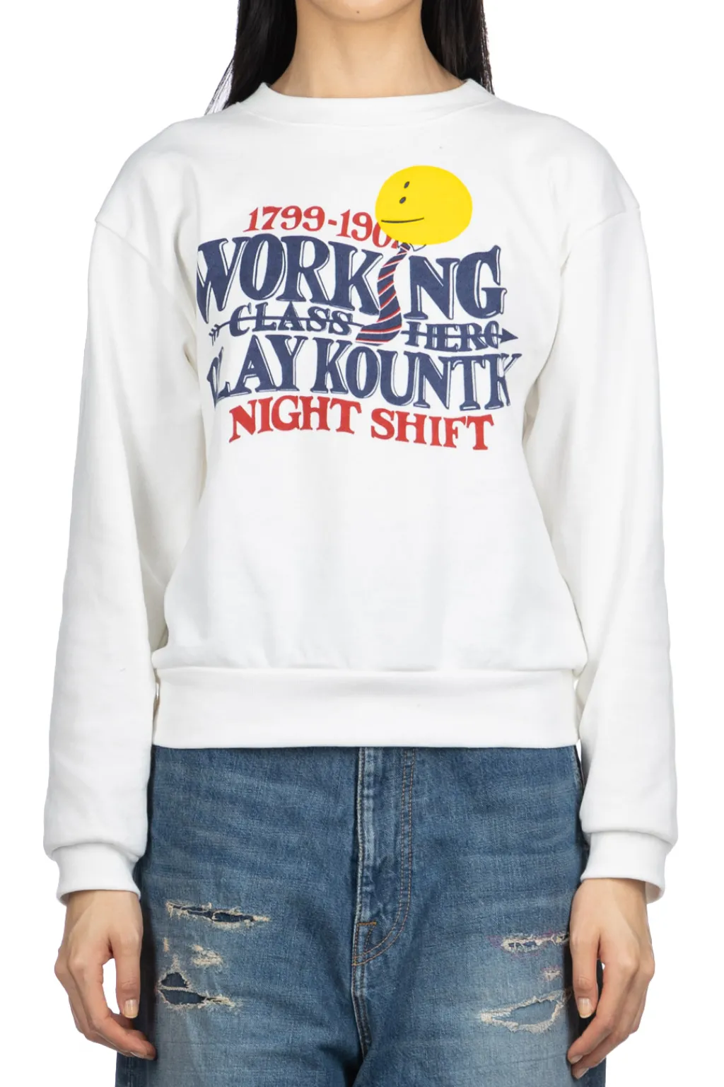Discount Kapital 30-Knit Crew Sweatshirt (NIGHT SHIFT PROFILE RAINBOWY) - White