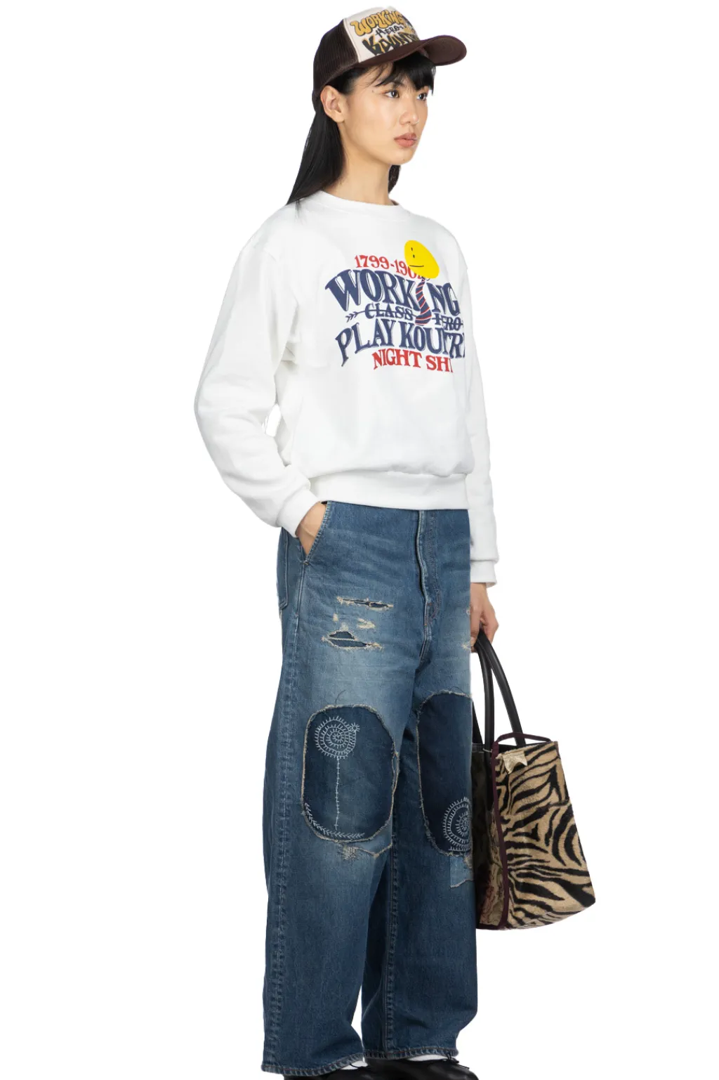 Discount Kapital 30-Knit Crew Sweatshirt (NIGHT SHIFT PROFILE RAINBOWY) - White