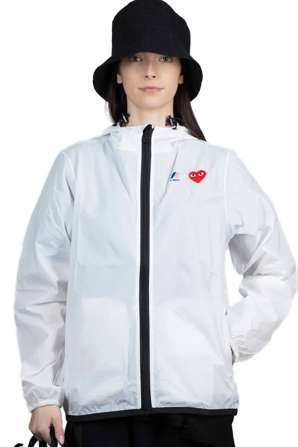 Sale Comme Des Garcons Play K-WAY Hoodie Full Zip - White