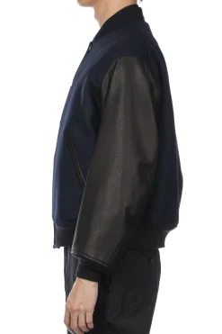 Fashion Kaptain Sunshine Leather Sleeve Award Jacket - Top Navy