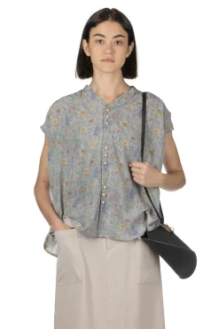 Outlet Manon Liberty Flower V-Neck Shirring Blouse - Grey