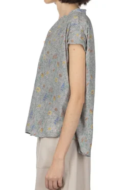 Outlet Manon Liberty Flower V-Neck Shirring Blouse - Grey