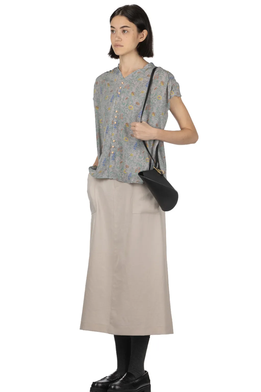 Outlet Manon Liberty Flower V-Neck Shirring Blouse - Grey