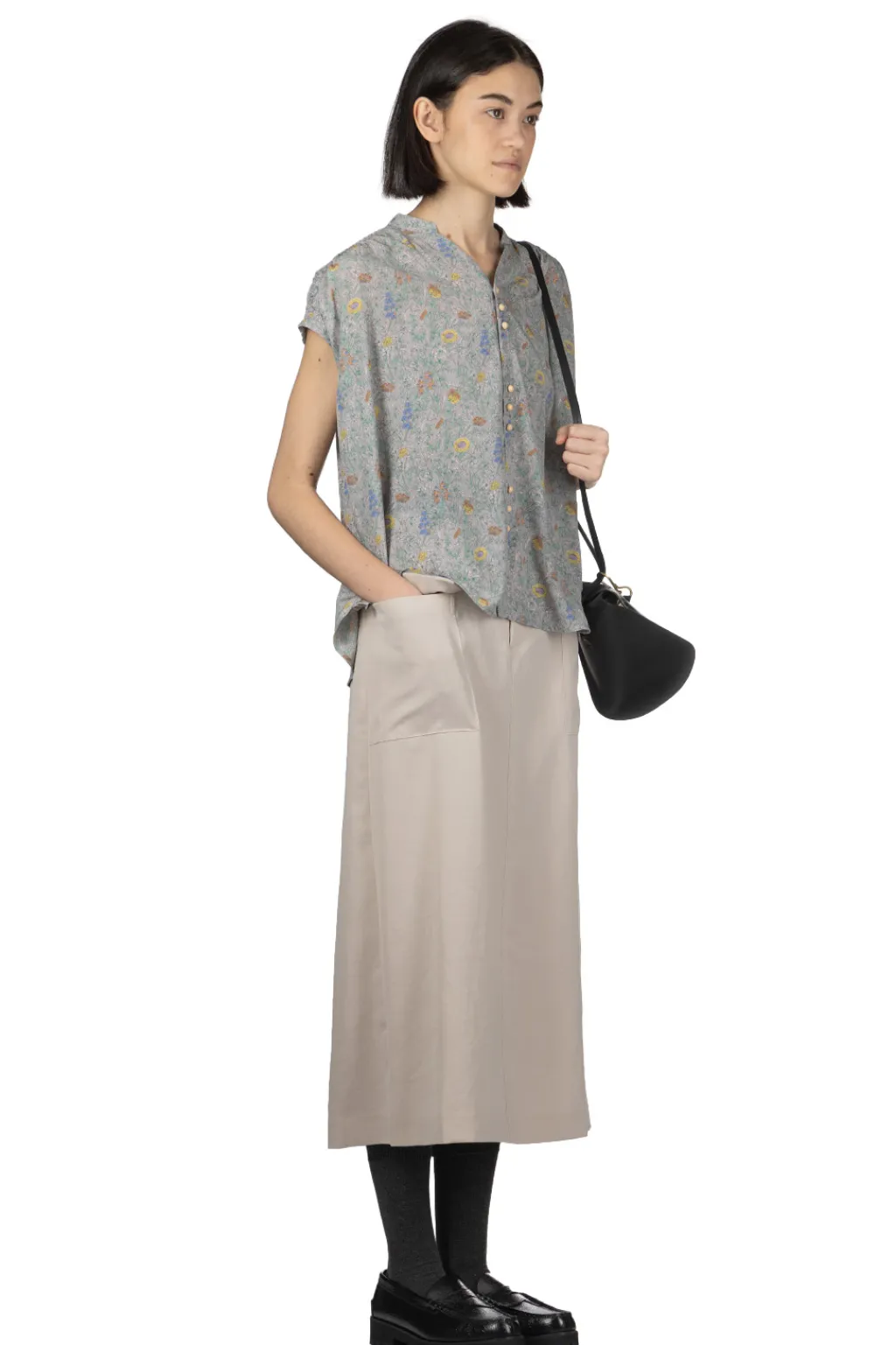Outlet Manon Liberty Flower V-Neck Shirring Blouse - Grey