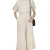 Best Nachukara Linen Cotton Check Gather Pants - Natural Stripe