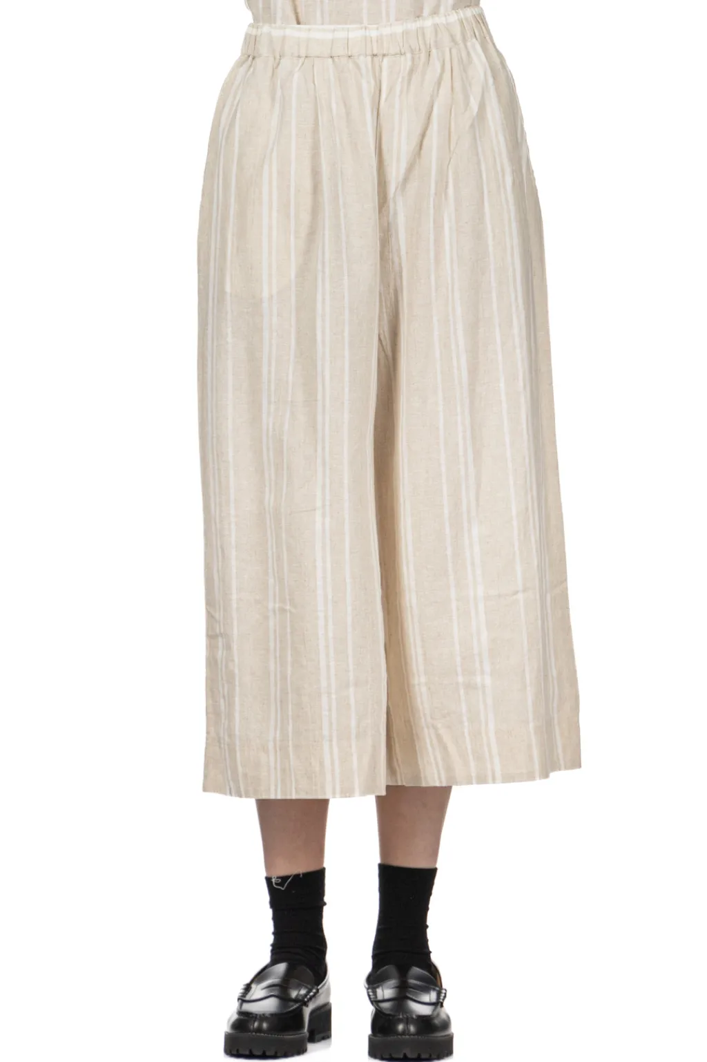 Best Nachukara Linen Cotton Check Gather Pants - Natural Stripe