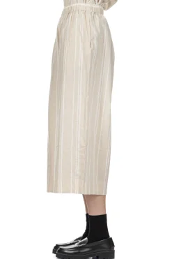 Best Nachukara Linen Cotton Check Gather Pants - Natural Stripe