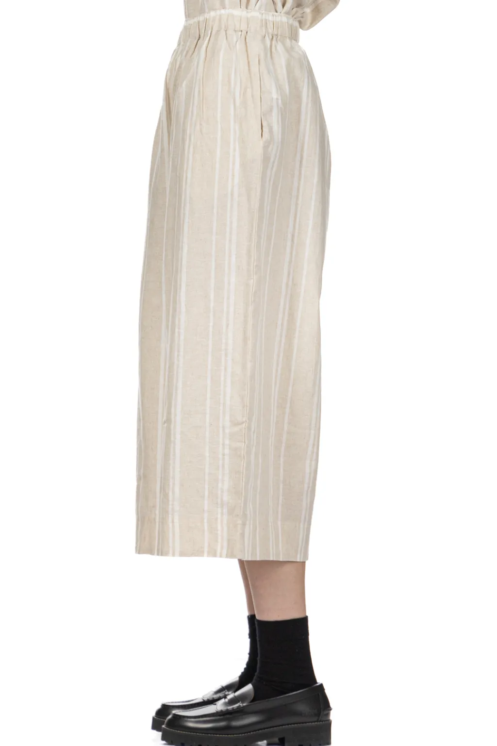Best Nachukara Linen Cotton Check Gather Pants - Natural Stripe