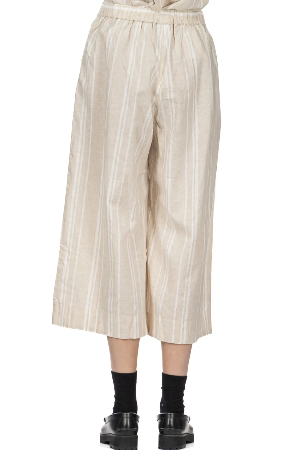 Best Nachukara Linen Cotton Check Gather Pants - Natural Stripe