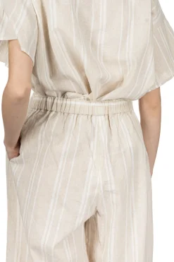 Best Nachukara Linen Cotton Check Gather Pants - Natural Stripe