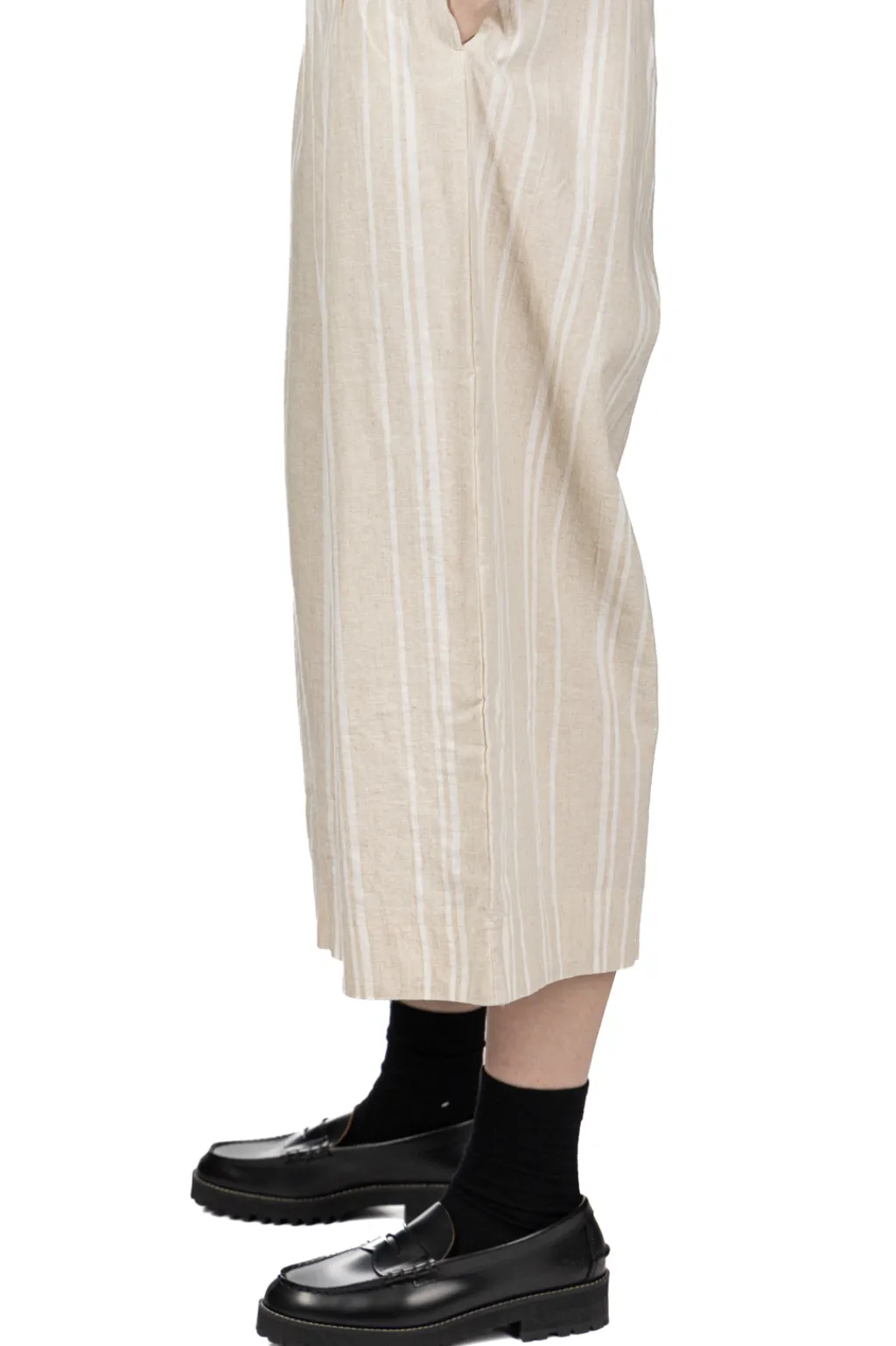 Best Nachukara Linen Cotton Check Gather Pants - Natural Stripe