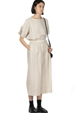 Best Nachukara Linen Cotton Check Gather Pants - Natural Stripe