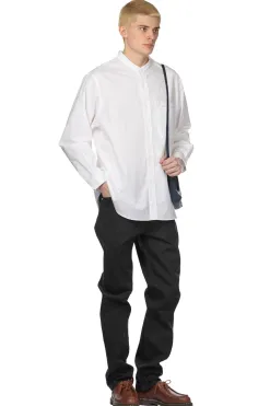 Best Still by Hand Linen Mixed Band Collar Shirt - White