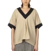 Hot Manon Linen Nylon Over Vest Blouse - Beige