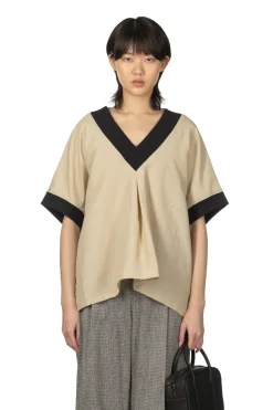 Hot Manon Linen Nylon Over Vest Blouse - Beige