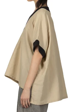 Hot Manon Linen Nylon Over Vest Blouse - Beige