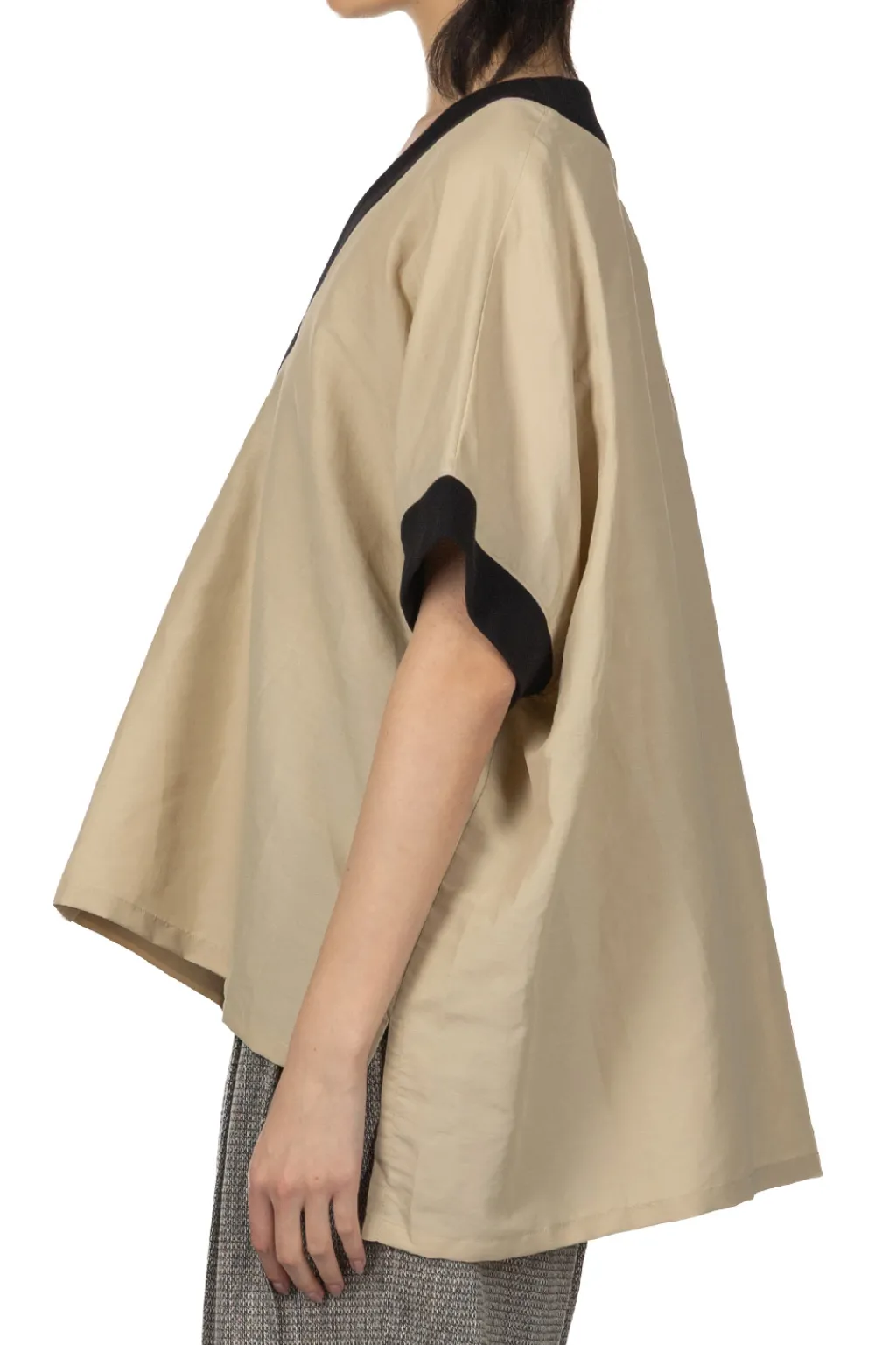Hot Manon Linen Nylon Over Vest Blouse - Beige